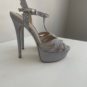Aldo Silver Strappy Rhinestone Heels